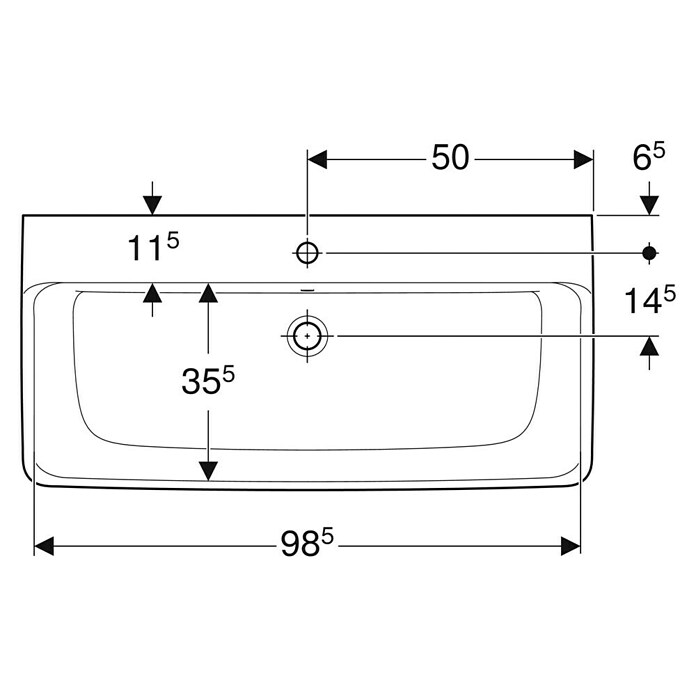 Geberit Renova Plan Waschtisch (100 x 48 cm, Mit schmutzabweisender Glasur, Hahnloch: Mitte, Mit Überlauf, Weiß) | BAUHAUS