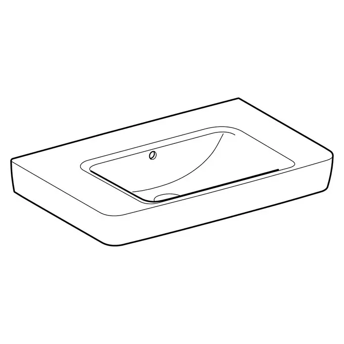 Geberit Renova Plan Waschtisch - 75 x 48 cm, Mit schmutzabweisender Glasur, Ohne Hahnloch/Mit Überlauf, Weiß - Rechteckiges Keramik-Waschbecken mit integrierter Schale und Hahnloch.