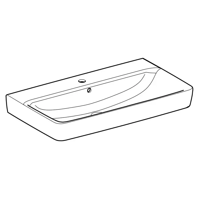 Geberit Renova Plan Waschtisch - 85 x 48 cm, Mit schmutzabweisender Glasur, Hahnloch: Mitte, Mit Überlauf, Weiß - Rechteckiges weißes Waschbecken mit integriertem Becken, Hahnloch und Überlauf. Modernes Badwaschbecken.