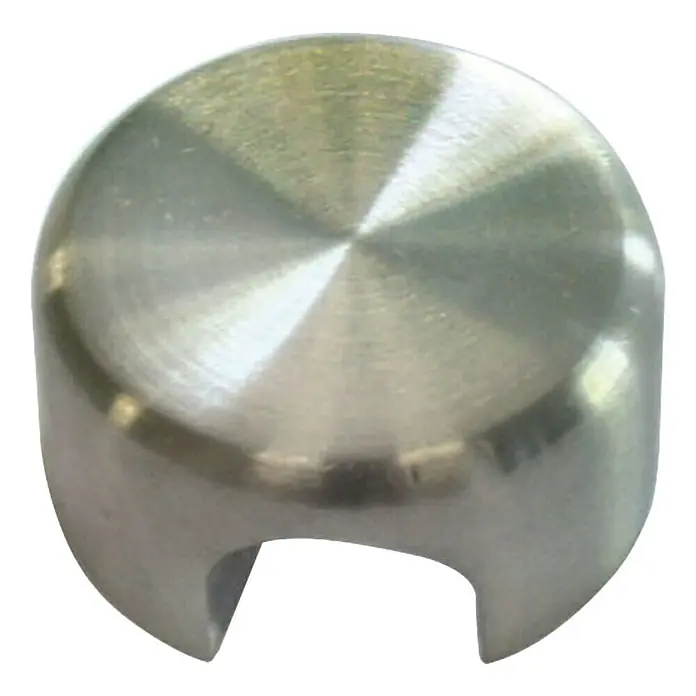 Treba Frewa Klemmhalter B30 - Edelstahl V2A, Geeignet für: Edelstahlstangen Ø 10 mm, 2 Stk. - Nahaufnahme einer zylindrischen Kappe aus gebürstetem Metall mit Aussparung, ideal für verschiedene Anwendungen.
