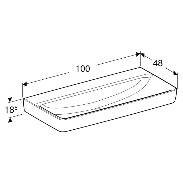 Geberit Renova Plan Waschtisch - 100 x 48 cm, Mit schmutzabweisender Glasur, Hahnloch: Ohne, Ohne Überlauf, Weiß - Rechteckige weiße Keramik-Seifenschale mit gewölbter Mulde, 100x48x18.5 mm.