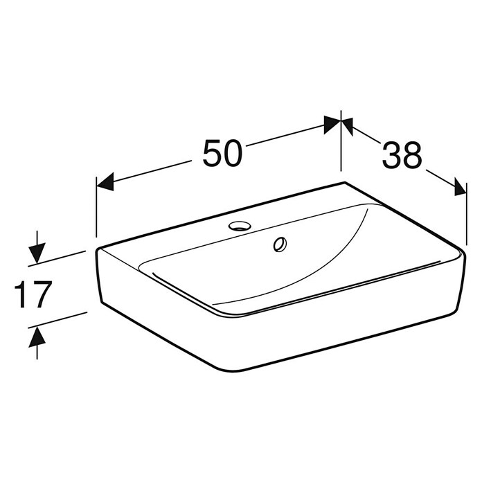 Geberit Renova Plan Aufsatzwaschbecken (50 x 38 cm, Ohne Spezialglasur, Hahnloch: Mitte, Mit Überlauf, Weiß) | BAUHAUS