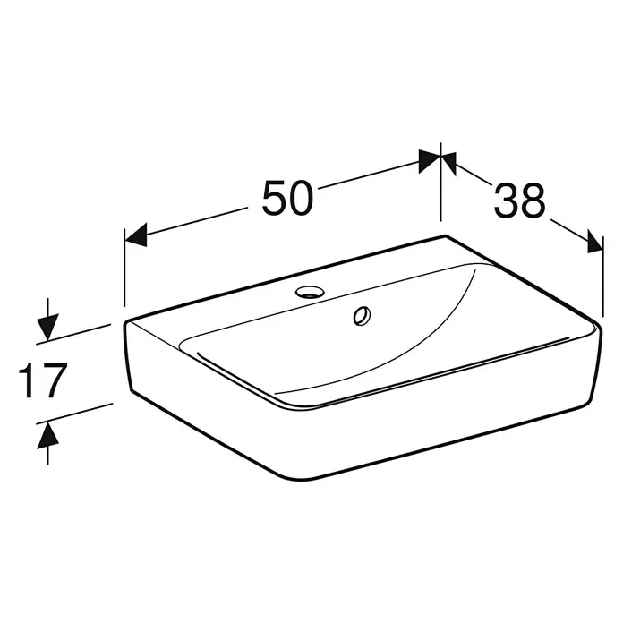 Geberit Renova Plan Aufsatzwaschbecken - 50 x 38 cm, Ohne Spezialglasur, Hahnloch: Mitte, Mit Überlauf, Weiß - Rechteckiges Waschbecken mit den Maßen 50x38x17 cm.