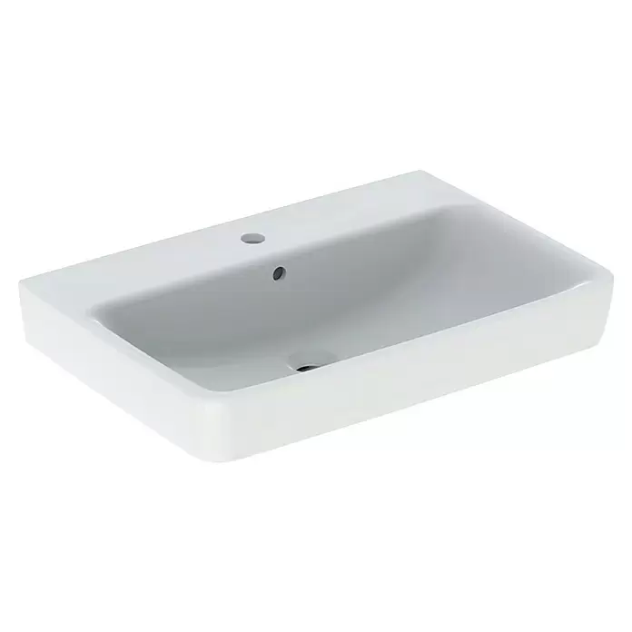 Geberit Renova Plan Waschtisch70 x 48 cm, Ohne Spezialglasur, Hahnloch: Mitte, Mit Überlauf, Weiß