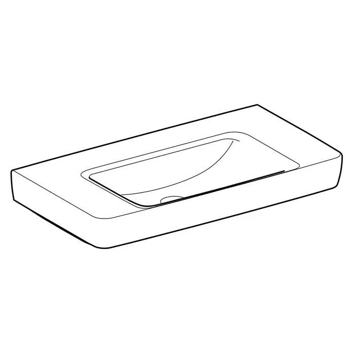 Geberit Renova Plan Waschtisch - 90 x 48 cm, Mit schmutzabweisender Glasur, Hahnloch: Ohne, Ohne Überlauf, Weiß - Rechteckiges weißes Keramik-Waschbecken mit integrierter, organisch geformter Schale und Ablauf.