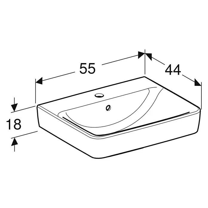 Geberit Renova Plan Waschtisch - 55 x 44 cm, Ohne Spezialglasur, Hahnloch: Mitte, Mit Überlauf, Weiß - Rechteckiges Waschbecken mit Maßen: 55 cm Länge, 44 cm Breite, 18 cm Höhe.