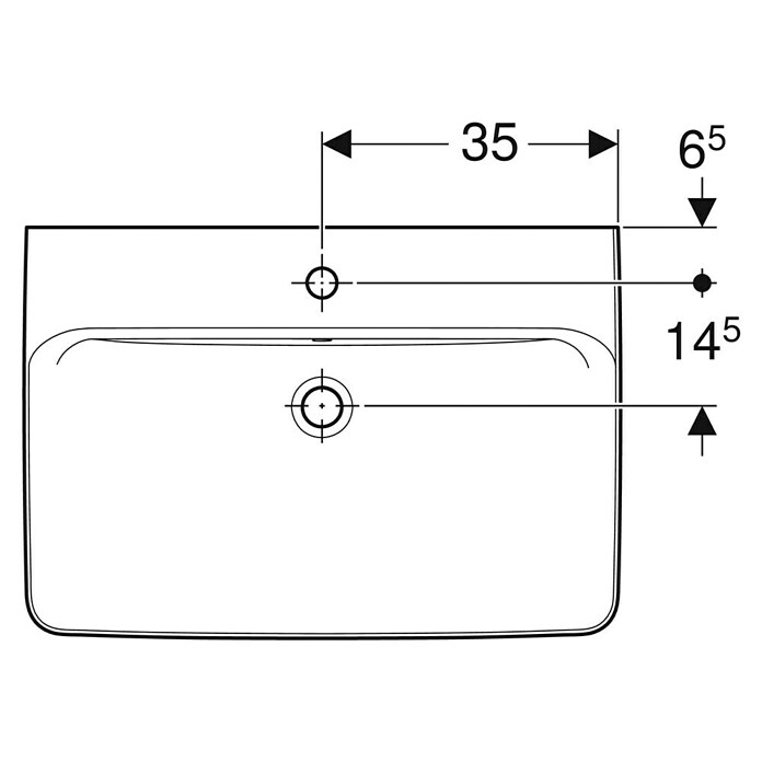 Geberit Renova Plan Aufsatzwaschbecken (70 x 48 cm, Ohne Spezialglasur, Hahnloch: Mitte, Mit Überlauf, Weiß) | BAUHAUS