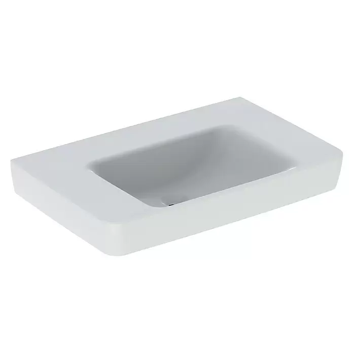 Geberit Renova Plan Waschtisch - 75 x 48 cm, Ohne Spezialglasur, Ohne Hahnloch/Ohne Überlauf, Weiß - Weißes, rechteckiges Keramikwaschbecken mit integriertem Abflussloch.