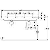 Geberit Renova Plan Doppelwaschtisch (130 x 48 cm, Mit schmutzabweisender Glasur, Ohne Hahnloch/Ohne Überlauf, Weiß) | BAUHAUS