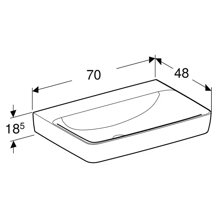 Geberit Renova Plan Waschtisch - 70 x 48 cm, Mit schmutzabweisender Glasur, Hahnloch: Ohne, Ohne Überlauf, Weiß - Weißes rechteckiges Waschbecken mit integriertem Becken und abgerundeten Kanten, Maße: 70, 48, 18,5.