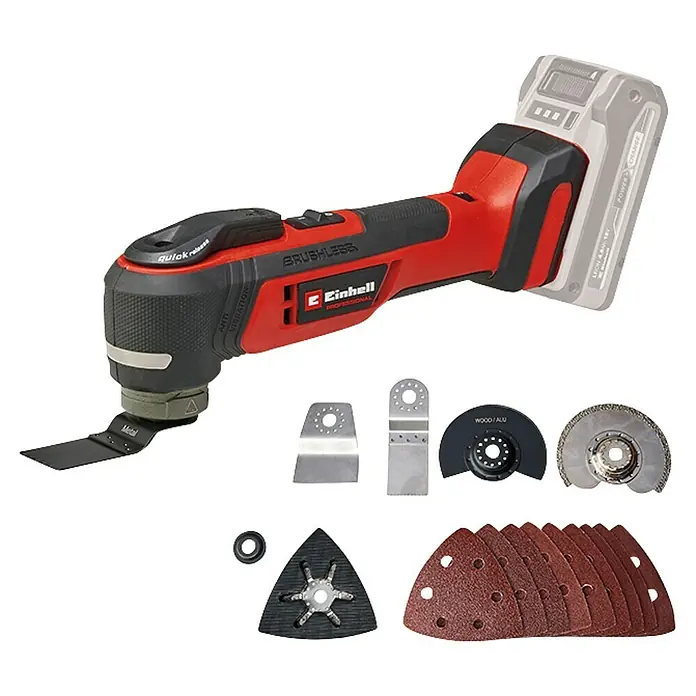 Einhell Professional Power X-Change 18V Akku-Multifunktionswerkzeug TP-MG 18 Li BL-Solo - 18 V, Ohne Akku, Oszillationswinkel: 3,2 ° - Einhell Akku-Multifunktionswerkzeug mit verschiedenen Aufsätzen für vielfältige Anwendungen in Haus und Werkstatt.