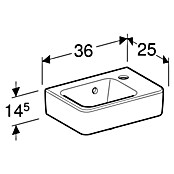 Geberit Renova Plan Waschbecken (36 x 25 cm, Ohne Spezialglasur, Hahnloch: Rechts, Mit Überlauf, Weiß) | BAUHAUS