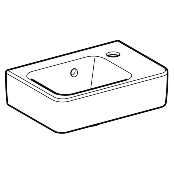 Geberit Renova Plan Waschbecken - 36 x 25 cm, Ohne Spezialglasur, Hahnloch: Rechts, Mit Überlauf, Weiß - Waschbecken aus Keramik mit rechteckiger Form und klaren Linien, ideal für moderne Badezimmer.