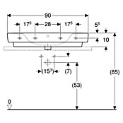 Geberit Renova Plan Aufsatzwaschbecken (90 x 48 cm, Ohne Spezialglasur, Hahnloch: Mitte, Mit Überlauf, Weiß, Mit Ablagefläche) | BAUHAUS