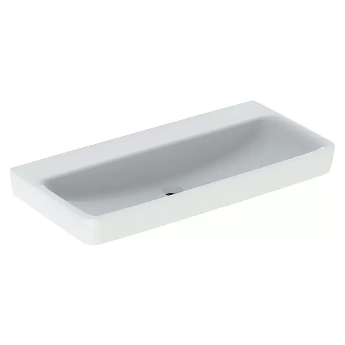 Geberit Renova Plan Waschtisch - 100 x 48 cm, Mit schmutzabweisender Glasur, Hahnloch: Ohne, Ohne Überlauf, Weiß - Weißes, rechteckiges Keramik-Waschbecken.