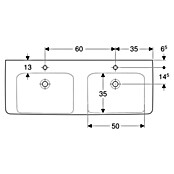 Geberit Renova Plan Doppelwaschtisch (130 x 48 cm, Ohne Spezialglasur, Mit Hahnloch/Ohne Überlauf, Weiß) | BAUHAUS