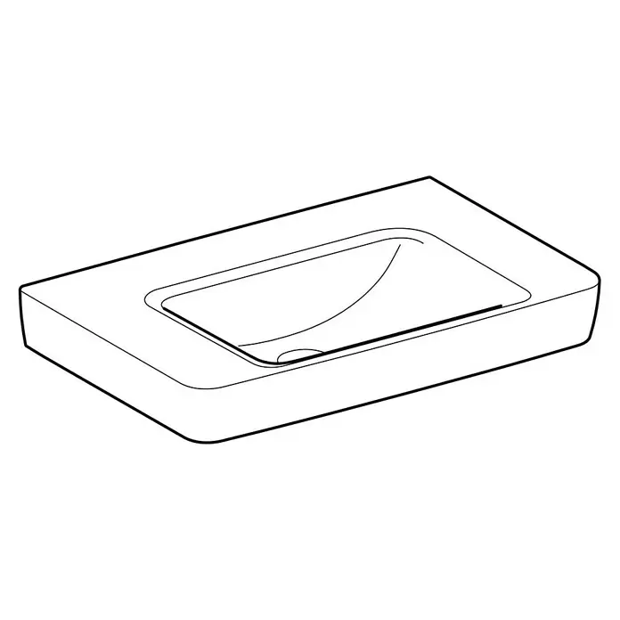 Geberit Renova Plan Waschtisch - 75 x 48 cm, Ohne Spezialglasur, Ohne Hahnloch/Ohne Überlauf, Weiß - Rechteckiges, modernes Aufsatzwaschbecken mit eleganter, gebogener Innenform.
