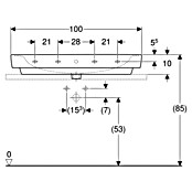 Geberit Renova Plan Aufsatzwaschbecken (100 x 48 cm, Ohne Spezialglasur, Hahnloch: Mitte, Mit Überlauf, Weiß) | BAUHAUS