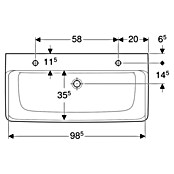 Geberit Renova Plan Doppelwaschtisch (100 x 48 cm, Ohne Spezialglasur, Hahnloch: Sonstige, Mit Überlauf, Weiß) | BAUHAUS