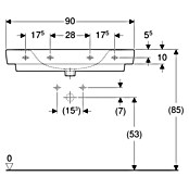 Geberit Renova Plan Waschtisch (90 x 48 cm, Ohne Spezialglasur, Hahnloch: Ohne, Ohne Überlauf, Weiß) | BAUHAUS