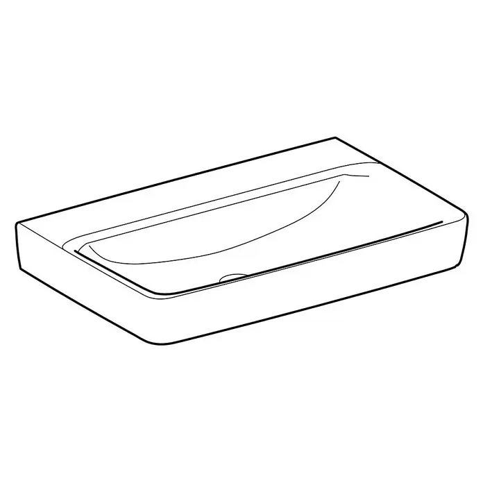 Geberit Renova Plan Waschtisch - 75 x 48 cm, Mit schmutzabweisender Glasur, Hahnloch: Ohne, Ohne Überlauf, Weiß - Modernes rechteckiges weißes Keramik-Waschbecken mit integrierter, sanft geschwungener Mulde und verdecktem Abfluss.
