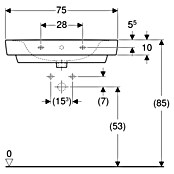 Geberit Renova Plan Waschtisch (75 x 48 cm, Ohne Spezialglasur, Hahnloch: Ohne, Mit Überlauf, Weiß) | BAUHAUS