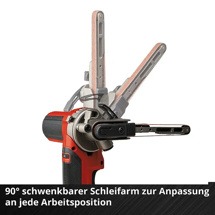 Einhell Power X-Change 18V Akku-Bandfeile TE-BF 18 Li-Solo - 18 V, Ohne Akku, Bandgeschwindigkeit: 250 m/min - 1.700 m/min - Ein vielseitiger Bandschleifer mit einem um 90° schwenkbaren Schleifarm für maximale Flexibilität bei verschiedenen Arbeitsaufgaben.