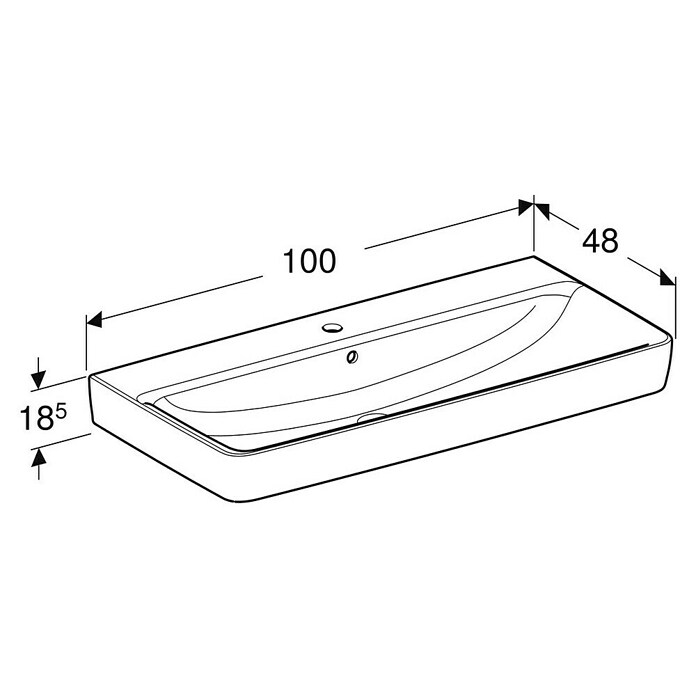 Geberit Renova Plan Waschtisch (100 x 48 cm, Ohne Spezialglasur, Hahnloch: Mitte, Mit Überlauf, Weiß) | BAUHAUS