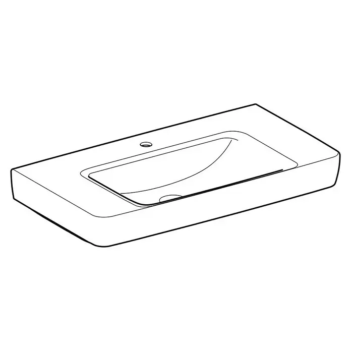 Geberit Renova Plan Waschtisch - 90 x 48 cm, Ohne Spezialglasur, Hahnloch: Mitte, Ohne Überlauf, Weiß - Weißes, rechteckiges Waschbecken mit integriertem Becken und Hahnloch.