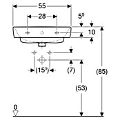 Geberit Renova Plan Waschtisch (55 x 44 cm, Ohne Spezialglasur, Hahnloch: Mitte, Mit Überlauf, Weiß) | BAUHAUS