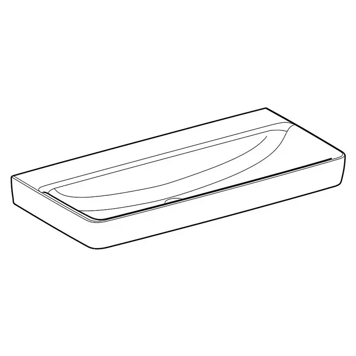 Geberit Renova Plan Waschtisch - 100 x 48 cm, Mit schmutzabweisender Glasur, Hahnloch: Ohne, Ohne Überlauf, Weiß - Rechteckiges Aufsatzwaschbecken mit sanft geschwungener, ovaler Mulde und kleinem Abfluss. Modernes Design.