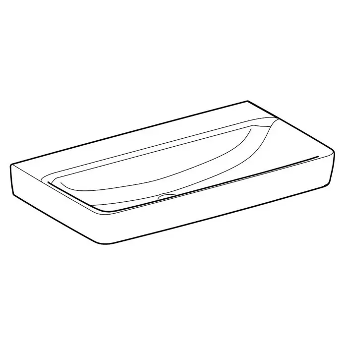 Geberit Renova Plan Waschtisch - 85 x 48 cm, Mit schmutzabweisender Glasur, Hahnloch: Ohne, Ohne Überlauf, Weiß - Rechteckige Seifenschale mit gewölbter, vertiefter Oberfläche zur Entwässerung.
