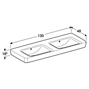 Geberit Renova Plan Doppelwaschtisch (130 x 48 cm, Ohne Spezialglasur, Ohne Hahnloch/Mit Überlauf, Weiß) | BAUHAUS