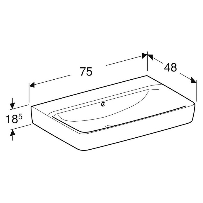 Geberit Renova Plan Waschtisch (75 x 48 cm, Ohne Spezialglasur, Hahnloch: Ohne, Mit Überlauf, Weiß) | BAUHAUS