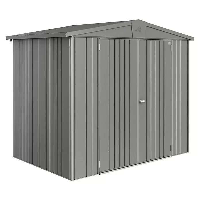 Biohort Europa Gerätehaus Europa Gr. 3 - Außenbreite inkl. Dachüberstand: 244 cm, Außentiefe inkl. Dachüberstand: 156 cm, Stahl, Quarzgrau - Diagonale Ansicht