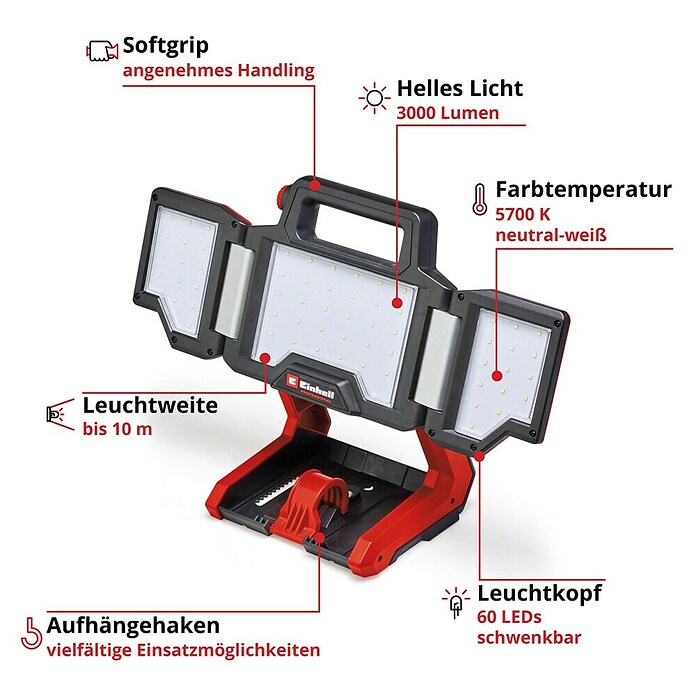 Einhell Power X-Change 18V LED Baustrahler TP-CL 18/3000 Li-Solo (3.000 lm, 5.700 K) | BAUHAUS