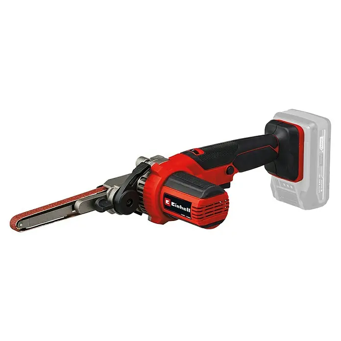 Einhell Power X-Change 18V Akku-Bandfeile TE-BF 18 Li-Solo - 18 V, Ohne Akku, Bandgeschwindigkeit: 250 m/min - 1.700 m/min - Abbildung eines Einhell Akku-Bandschleifers, ideal zum Schleifen an schwer zugänglichen Stellen, mit verstellbarem Schleifarm für Flexibilität.