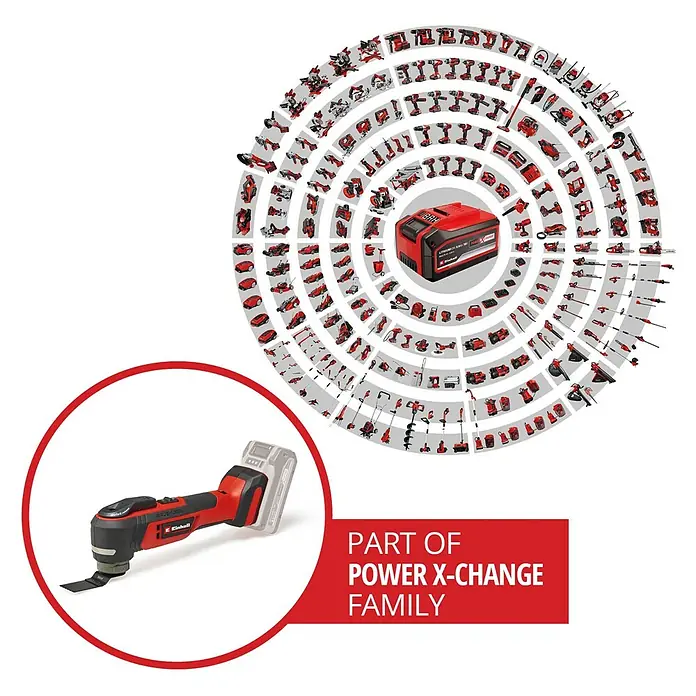 Einhell Professional Power X-Change 18V Akku-Multifunktionswerkzeug TP-MG 18 Li BL-Solo - 18 V, Ohne Akku, Oszillationswinkel: 3,2 ° - Akkubetriebenes Multifunktionswerkzeug von Einhell, Teil der Power X-Change Familie. Vielseitiges Werkzeug für Haus und Garten.