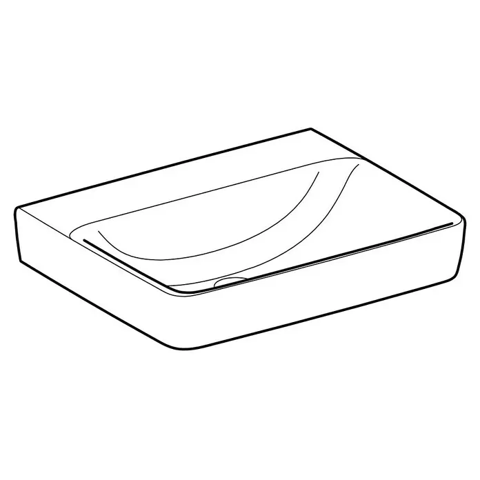 Geberit Renova Plan Aufsatzwaschbecken - 60 x 48 cm, Mit schmutzabweisender Glasur, Hahnloch: Ohne, Ohne Überlauf, Weiß - Rechteckiges weißes Keramik-Aufsatzwaschbecken mit sanft geschwungener Beckenform und sichtbarem Abfluss.