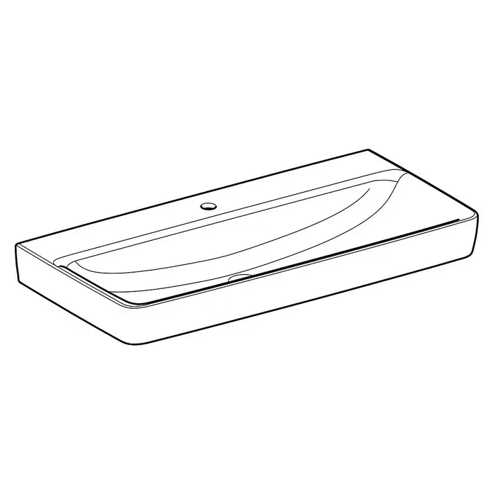 Geberit Renova Plan Waschtisch - 100 x 48 cm, Mit schmutzabweisender Glasur, Hahnloch: Mitte, Ohne Überlauf, Weiß - Rechteckiges Waschtischbecken mit integriertem Becken, Hahnloch und Überlauf.