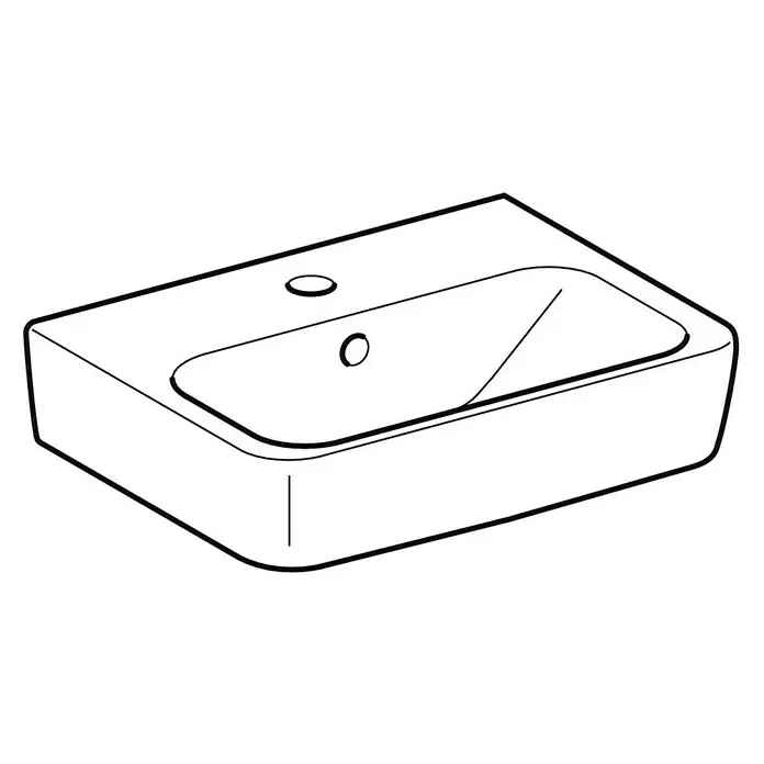 Geberit Renova Plan Aufsatzwaschbecken - 45 x 34 cm, Mit schmutzabweisender Glasur, Hahnloch: Mitte, Mit Überlauf, Weiß - Weißes rechteckiges Waschbecken mit Hahnloch und Überlauf.