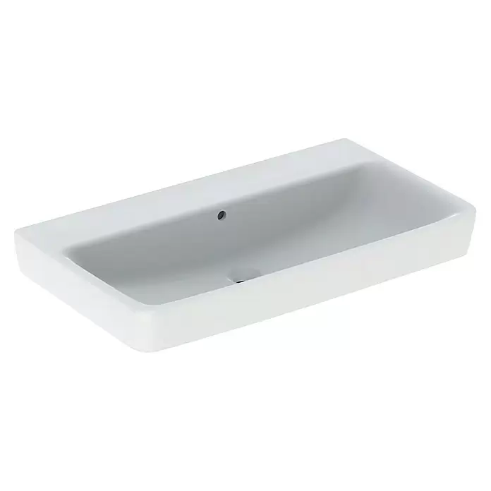 Geberit Renova Plan Waschtisch - 85 x 48 cm, Ohne Spezialglasur, Hahnloch: Ohne, Mit Überlauf, Weiß - Weißes, rechteckiges Waschbecken mit integriertem Überlauf und Hahnloch.