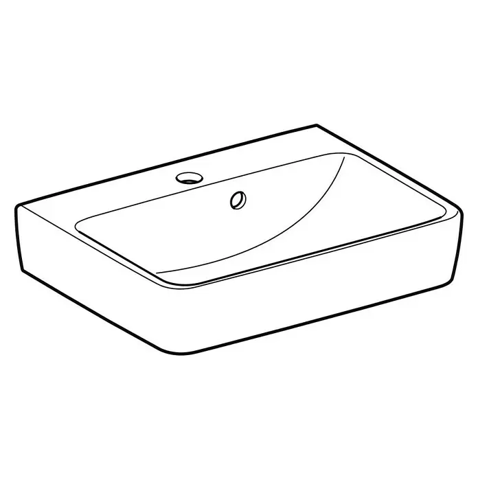 Geberit Renova Plan Aufsatzwaschbecken - 50 x 38 cm, Ohne Spezialglasur, Hahnloch: Mitte, Mit Überlauf, Weiß - Rechteckiges weißes Keramik-Waschbecken mit Hahnloch und Überlauf.