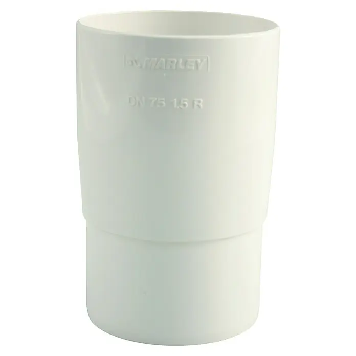 Marley Fallrohrmuffe - Nennweite: 75 mm, Kunststoff, Weiß - Produktfoto eines weißen DN 75 1.5 R Marley-Rohrs. Ein unentbehrliches Element für Ihre Sanitärinstallationen und Abwasserleitungen.
