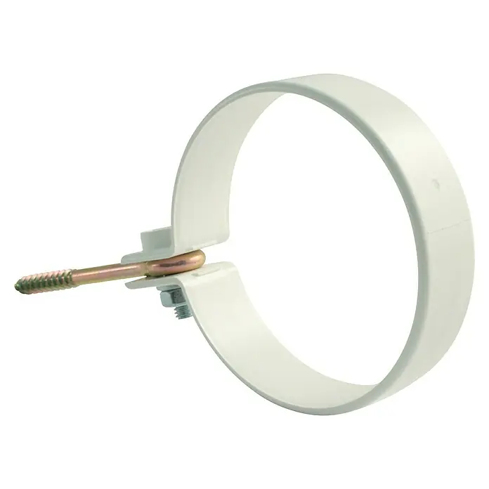 Marley Fallrohrschelle - Nennweite: 53 mm, Metall, Weiß, 2 Stk. - Rohrschelle mit Schraube. Die Schelle ist weiß und hat eine goldene Schraube zur Befestigung.