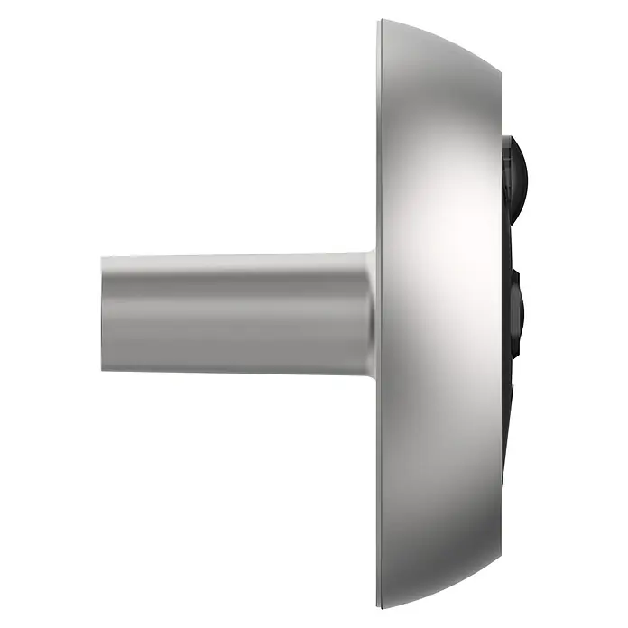 EZVIZ Digitaler Türspion DP2 2K - Silber, 1.920 x 1.080 Pixel (Full HD), Erfassungswinkel: 166 ° - Nahaufnahme eines modernen, silberfarbenen Türgriffs mit elegantem Design und abgerundeten Details auf schwarzem Hintergrund.