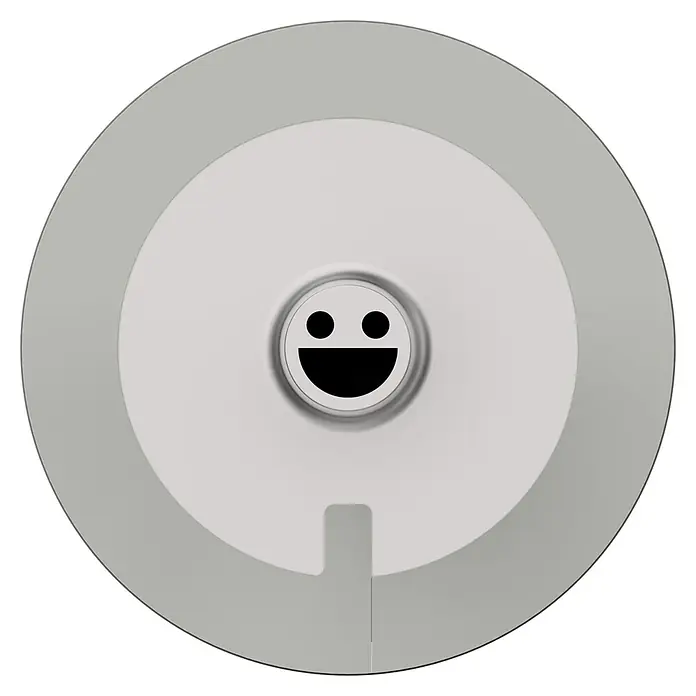 EZVIZ Digitaler Türspion DP2 2K - Silber, 1.920 x 1.080 Pixel (Full HD), Erfassungswinkel: 166 ° - Nahaufnahme eines kreisförmigen, hellgrauen Produkts mit einem Smiley-Gesicht in der Mitte, das eine benutzerfreundliche Gestaltung andeutet.