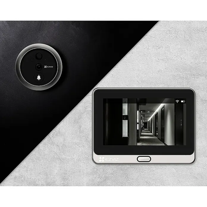 EZVIZ Digitaler Türspion DP2 2K - Silber, 1.920 x 1.080 Pixel (Full HD), Erfassungswinkel: 166 ° - Intelligente Türklingel von EZVIZ mit Kamera und Display zur Überwachung des Eingangsbereichs.
