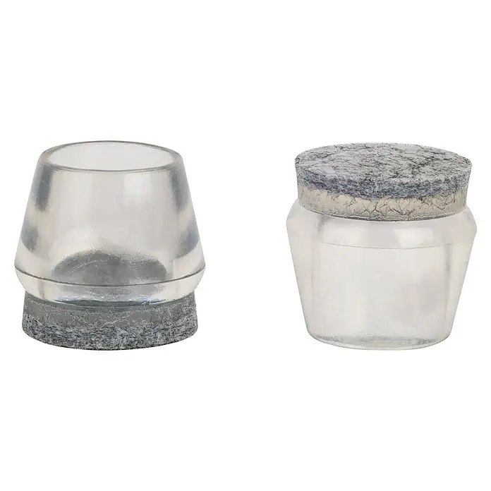 Fix-o-moll Rohrkappen - Durchmesser: 18 mm, Kunststoff - Zwei transparente Möbelfüße mit Filzgleitern, die den Boden vor Kratzern schützen. Ideal für Stühle und Tische.