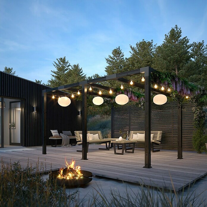 Plus Pergola Cubic (L x B x H: 387 x 387 x 217 cm, Holz, Schwarz RAL 9005, Inkl. Tokyozäunen) | BAUHAUS
